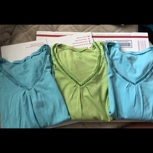 Talbots V Neck T Shirt Sparkle Design Petite